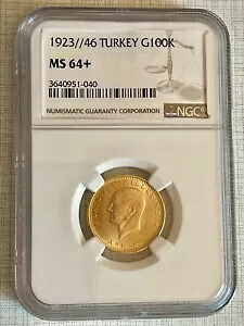 トルコ 1923/46 100 クルシュ ゴールド NGC MS64+ SKU# 4672
