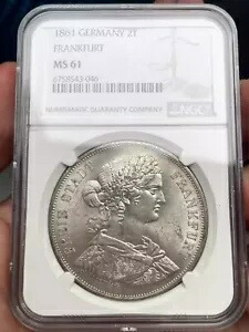 NGC MS61 ドイツ 1861 フランクフルト 2T 2 ターラー銀貨 2 ターラー