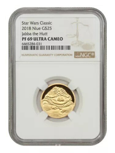 ニウエ: 2018 スター・ウォーズ ジャバ・ザ・ハット G$25 NGC プルーフ 69 UCAM (箱と COA 付き)