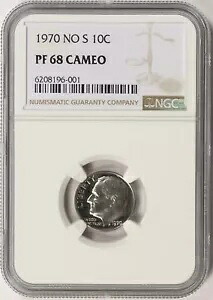 1970 ノー S ルーズベルト ダイム 10C プルーフ PF 68 カメオ NGC