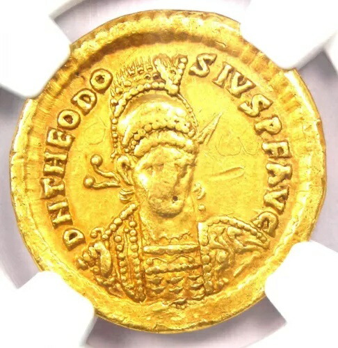 ゴールド テオドシウス II AV ソリダス ゴールド コイン 402-450 AD - 認定 NGC Choice VF