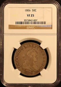 1806 ドレープバスト ハーフダラー O-118.a - NGC VF25 - スイート VF オリジナル!珍しいデート!|WORLD RESOURCE【KING店】