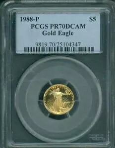 1988-P $5 ゴールド イーグル 1/10 オンスG$5 PCGS PF70 PF-70 プルーフ PR70 ディープ カメオ
