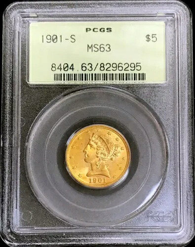 1901 S ゴールド US $5 ドル リバティ ヘッド ハーフ イーグル PCGS ミント ステート 63 グリーン ラベル|WORLD RESOURCE【KING店】
