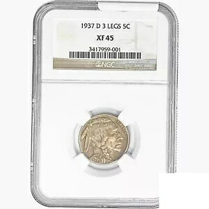 1937-D バッファロー ニッケル コイン NGC XF45 3 脚