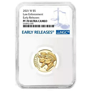 2021-W プルーフ $5 ゴールド 国内法執行 NGC PF70UC ER ブルー ラベル
