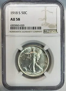 1918-S ウォーキング リバティ ハーフ、AU 58、NGC (6220)