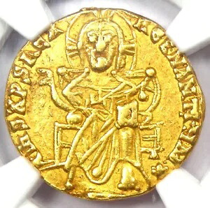 バジル 1 世とコンスタンティヌス AV ソリダス金貨 868-886 AD - 認定 NGC XF (EF)