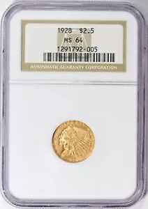 1928 インディアン ヘッド クォーター イーグル $2.5 ゴールド NGC MS64|WORLD RESOURCE【KING店】