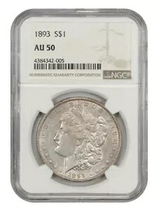 1893年 $1 NGC AU50 - モルガンドル - ベターデイト P-ミント｜WORLD RESOURCE【KING店】 361,350円