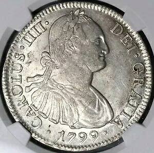 1799 NGC MS 61 メキシコ 8 レアレス チャールズ 4 世 コロニアル ピラーズ シルバー コイン 24102604C|WORLD RESOURCE【KING店】