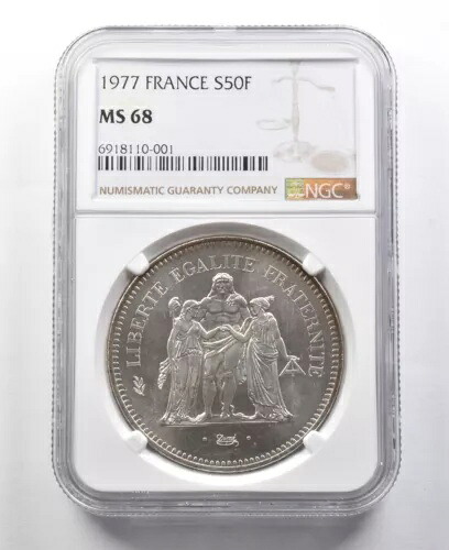 1977 フランス 50 フラン シルバー MS68 NGC *0372｜WORLD RESOURCE【KING店】