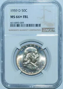1959 D NGC MS66+FBL フルベルライン フランクリン ハーフダラー|WORLD RESOURCE【KING店】