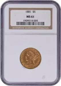1881年 $5 ゴールド リバティ ヘッド MS61 NGC｜WORLD RESOURCE【KING店】 361,350円