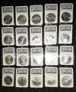 20 コインセット シルバー アメリカン イーグル 1986-2005 NGC アニバーサリー エディション & 木箱｜WORLD RESOURCE【KING店】