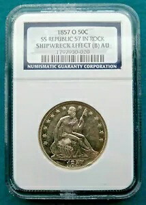 1857-O シーテッド リバティ ハーフ 50c SS リパブリック 57 イン ロック NGC #5844｜WORLD RESOURCE【KING店】
