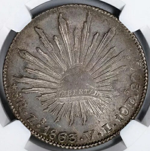 メキシコ シルバー 8 レアレス 1863-Zs VL サカテカス ミント。 NGC MS-62!すごいレアコイン!|WORLD RESOURCE【KING店】