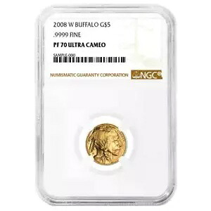 2008-W $5 1/10 オンス プルーフ アメリカン ゴールド バッファロー NGC PF70UC ブラウン ラベル｜WORLD RESOURCE【KING店】