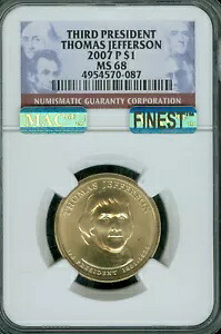 2007 P トーマス ジェファーソン ドル NGC MS68 ビジネス ストライク MAC 最高級スポットレス POP3｜WORLD RESOURCE【KING店】
