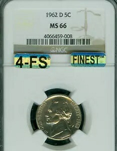 1962 D ジェファーソン ニッケル NGC MS66 PQ MAC 4FS 最高級 MAC スポットレス $4,000 5FS *｜WORLD RESOURCE【KING店】