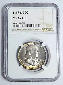 1958 D フランクリン ハーフダラー NGC MS-67 FBL - きれいなトーニング|WORLD RESOURCE【KING店】