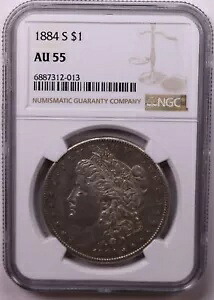 1884-S モーガン シルバー ダラー、NGC AU-55、ストア #1676|WORLD RESOURCE【KING店】