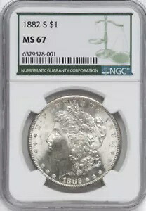 1882-S モーガン ドル S$1 NGC MS67、トップ ポップ、1 つだけ高い