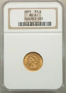 1855 リバティ ヘッド クォーター イーグル $2.5 ゴールド NGC MS61｜WORLD RESOURCE【KING店】