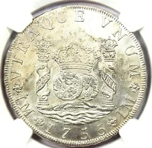 1755 ペルー 8 レアレス コイン ピラー ドル シルバー 8R - NGC 未流通ディテール UNC MS