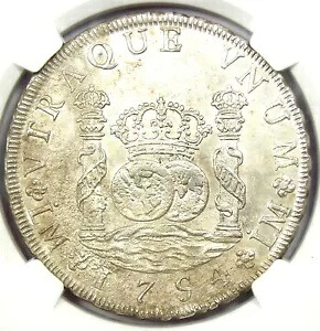 1754 ペルー 8 レアレス コイン ピラー ドル シルバー 8R - NGC 未流通ディテール UNC MS