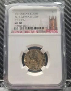 Queen's Beasts The Lion Of Eng Great Britain 2016 25 ポンド 1/4 オンス ゴールド NGC MS70｜WORLD RESOURCE【KING店】
