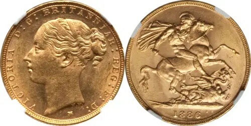 オーストラリア 1886-M ビクトリア ゴールド ソブリン セント ジョージ NGC MS-62