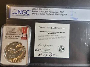 2020 第二次世界大戦終結 75 周年記念銀メダル 署名入り COA #67 NGC PF70｜WORLD RESOURCE【KING店】