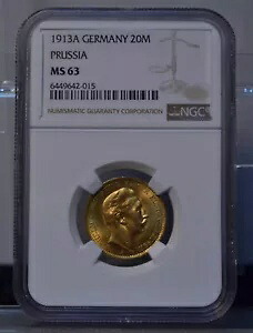 1913A ドイツ 20 マルク プロイセン NGC MS63 定規 ヴィルヘム 2 世 金貨｜WORLD RESOURCE【KING店】