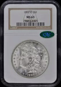 1892-O モルガン ドル S$1 NGC MS63 (CAC)