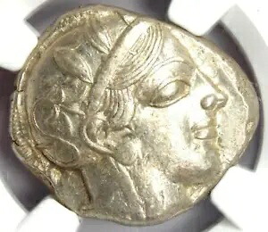 古代アテネ ギリシャ アテナ フクロウ テトラドラクマ銀貨 (紀元前 440 ～ 404 年) - NGC AU!