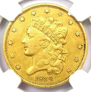 1834 クラシック ゴールド ハーフ イーグル $5 コイン - 認定 NGC XF ディテール (EF) - レア コイン