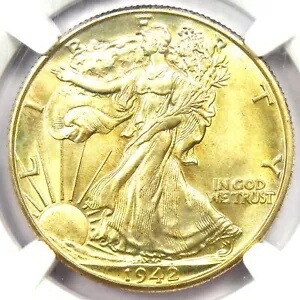 1942-D ウォーキング リバティ ハーフダラー 50C - NGC MS67+ プラス グレード - $2,350 相当!