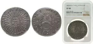アルゼンチン 1836 RA P 8 Reales シルバー (.896) NGC XF 40