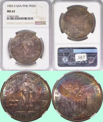 1903-S 米国/フィリピンペソ ~ NGC MS62 トナー ~ 90% シルバー ~ アレン#16.02 ~ H85