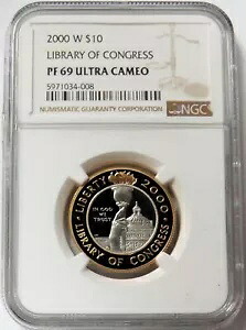 2000 W ゴールド & プラチナ $10 バイメタル ライブラリー オブ コングレス プルーフ コイン NGC PF 69 UC｜WORLD RESOURCE【KING店】