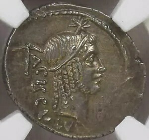 ローマ帝国 AR デナリウス - L. ヴァレリウス アシスクルス 紀元前 45 - NGC AU 3/5、4/5