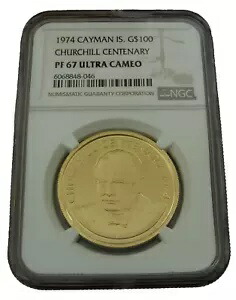 ケイマン諸島 1974 ゴールド $100 NGC PF67UC ウィンストン チャーチル