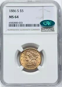 1886 S US ゴールド $5 リバティ ヘッド ハーフ イーグル - NGC MS 64 CAC｜WORLD RESOURCE【KING店】