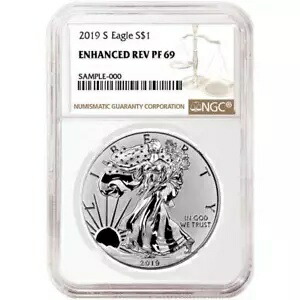 2019-S 強化リバース プルーフ $1 アメリカン シルバー イーグル NGC PF69 ブラウン ラベル