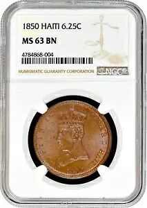 ハイチ 6.25 センティーム 1850、NGC MS63 BN、「皇帝ファウスティン 1 世 (1849-1859)」トップ ポップ 2/0-｜WORLD RESOURCE【KING店】