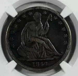1844/44-O 座り型リバティ ハーフダラー。 FS-301。 NGC の詳細。希少