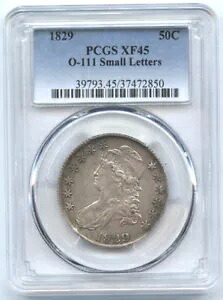 1829 50C XF 45 PCGS-O-111-小文字-ナイストーニング-キャップ付きバストハーフ//