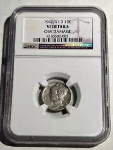 レア 1942/41 D マーキュリー ダイム RD エラー。NGC グレード。プラスミント損傷。無料発送。