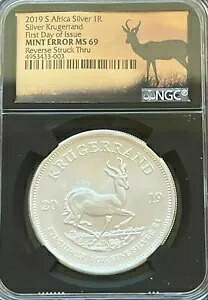 ミント エラー 2019 南アフリカ 1 オンス .999 シルバー クルーガーランド NGC MS69 StruckThru